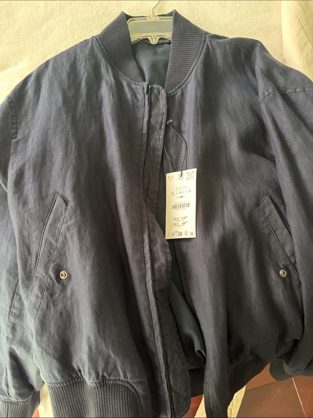 Zara Men's Navy Blue Bomber Jacket